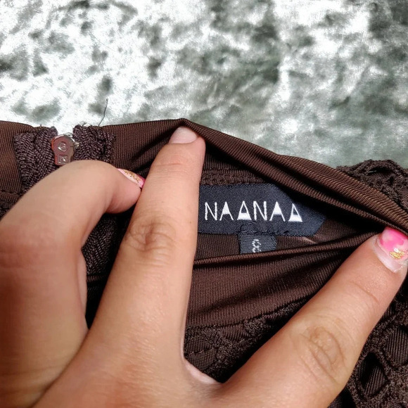 ASOS Naanaa Brown Mesh Bodycon Midi Dress - Picture 6 of 7